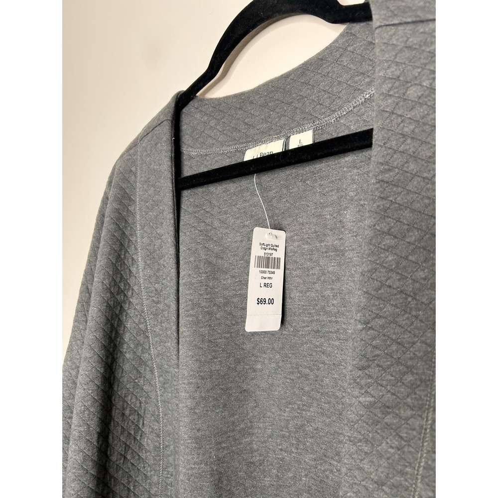 L.L. Bean Gray Textured Open Front Cardigan Jacket Cotton Blend Size Large New - Picture 9 of 9